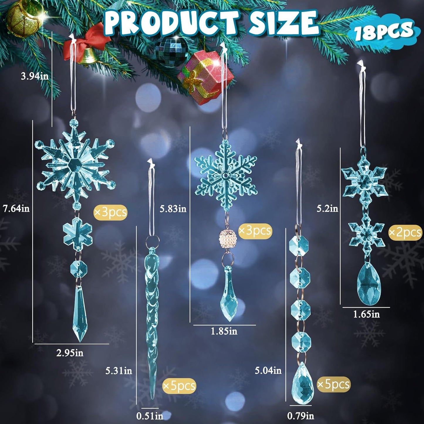 On Saleš„Set of 18 pcs Hanging Acrylic Snowflake Icicle Ornaments with Drop Pendants