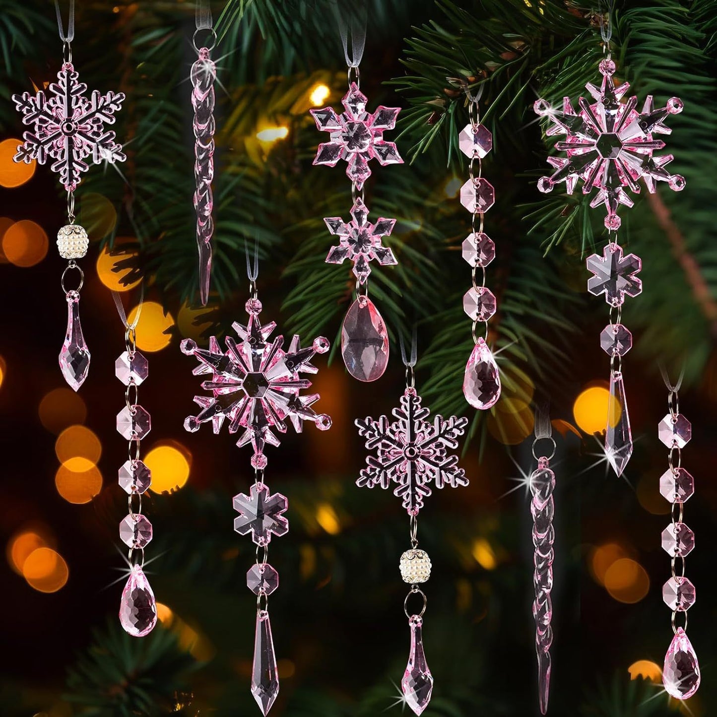 On Saleš„Set of 18 pcs Hanging Acrylic Snowflake Icicle Ornaments with Drop Pendants