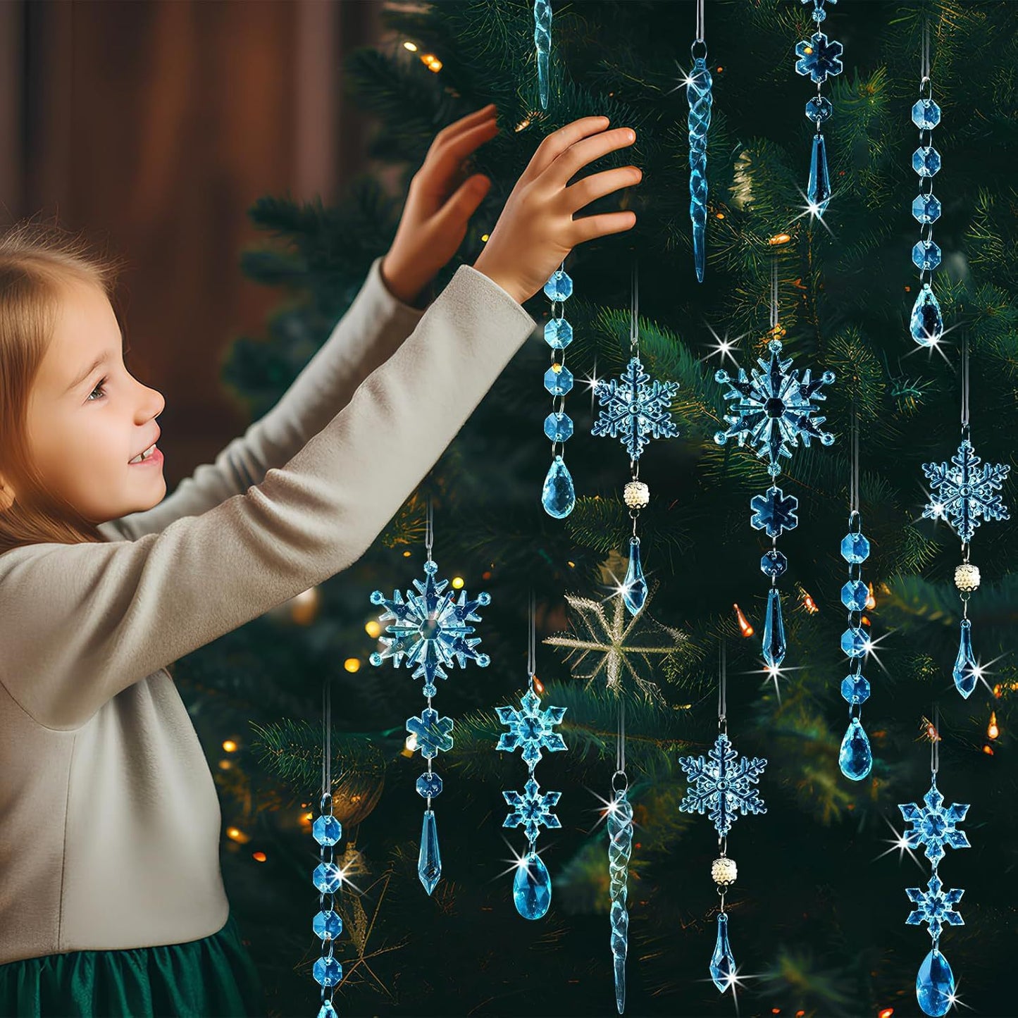 On Saleš„Set of 18 pcs Hanging Acrylic Snowflake Icicle Ornaments with Drop Pendants