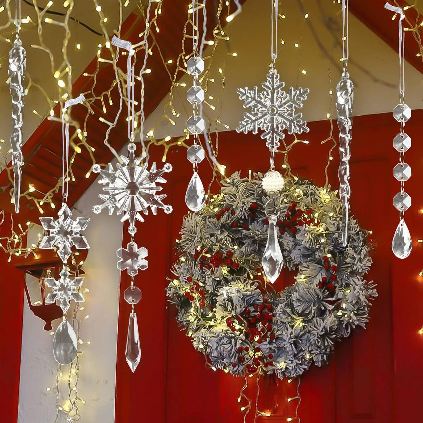 On Saleš„Set of 18 pcs Hanging Acrylic Snowflake Icicle Ornaments with Drop Pendants