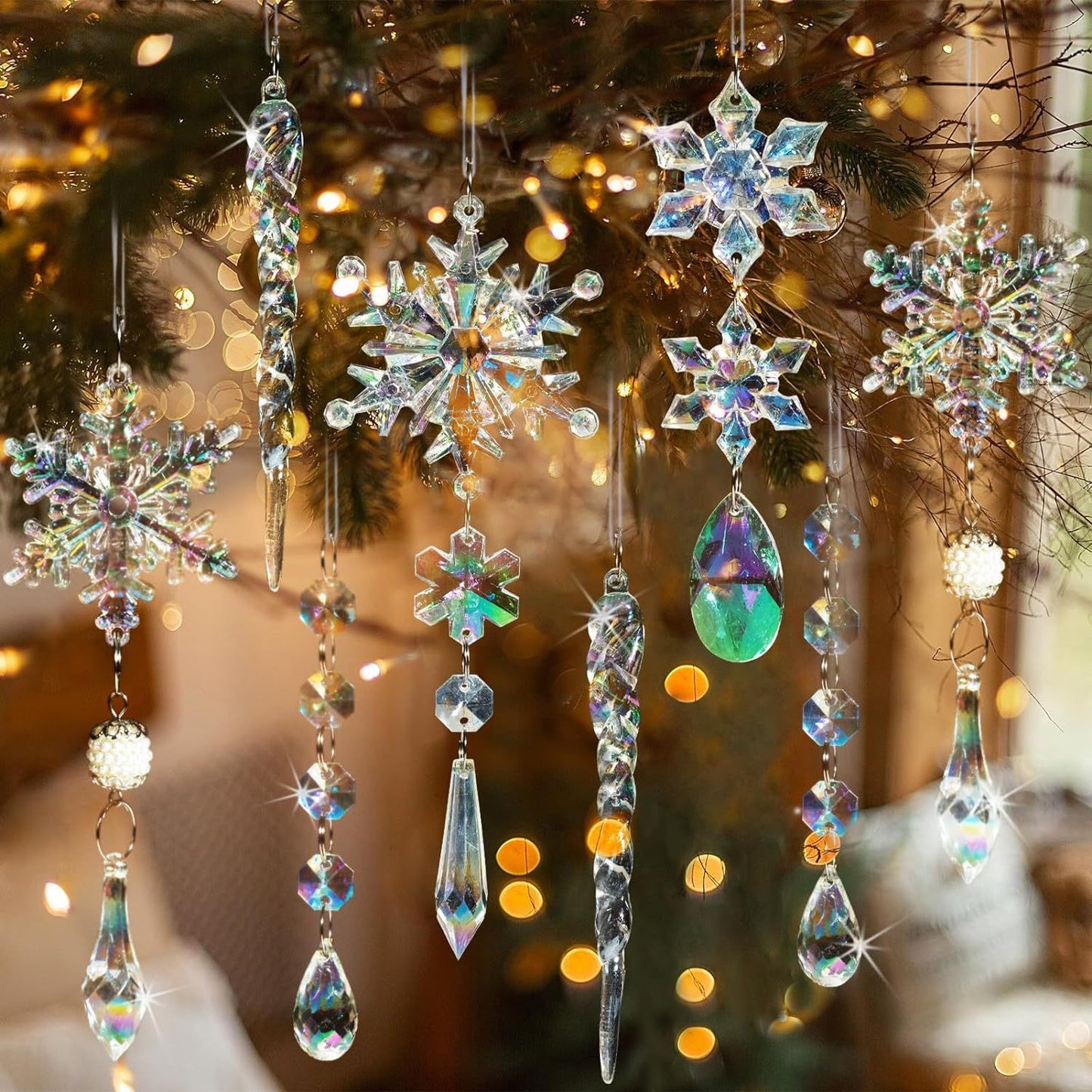 On Saleš„Set of 18 pcs Hanging Acrylic Snowflake Icicle Ornaments with Drop Pendants