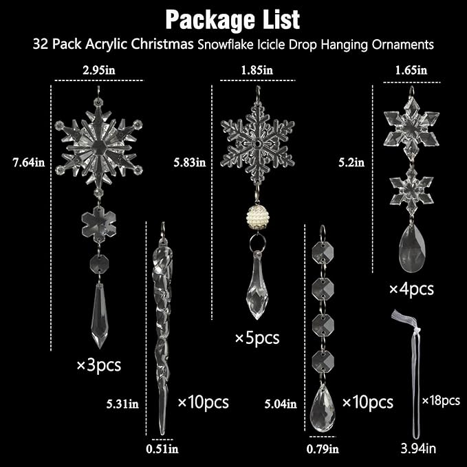On Saleš„Set of 18 pcs Hanging Acrylic Snowflake Icicle Ornaments with Drop Pendants