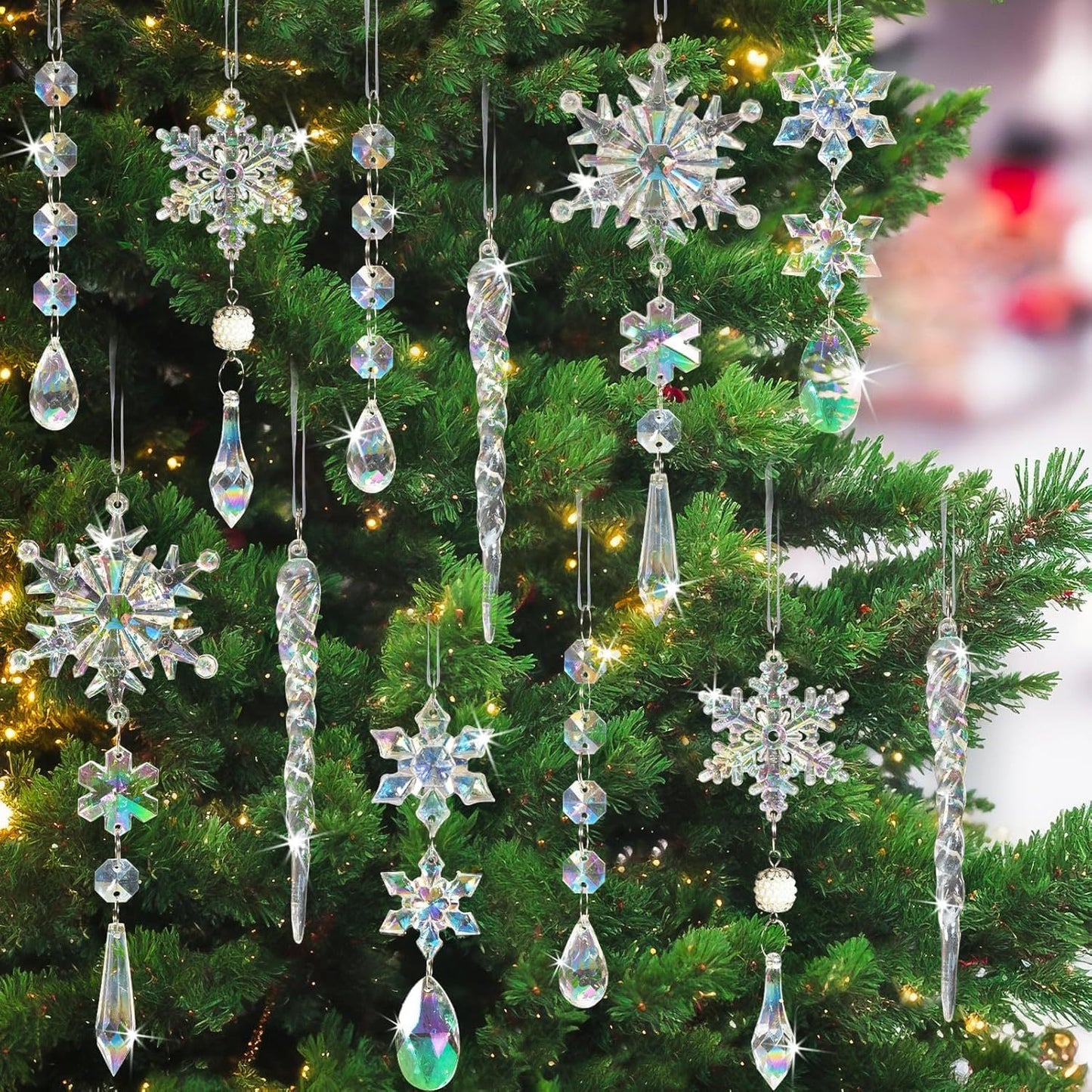 On Saleš„Set of 18 pcs Hanging Acrylic Snowflake Icicle Ornaments with Drop Pendants