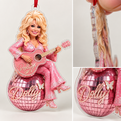 Dolly Acrylic Ornament, Pink Disco Ball Country Music Ornament, Dolly Fan Christmas Gift