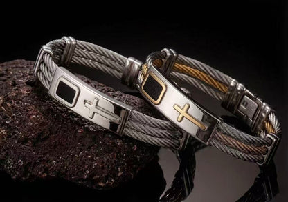 Christian Faith Bracelet - Adjustable Gold and Silver Cuff