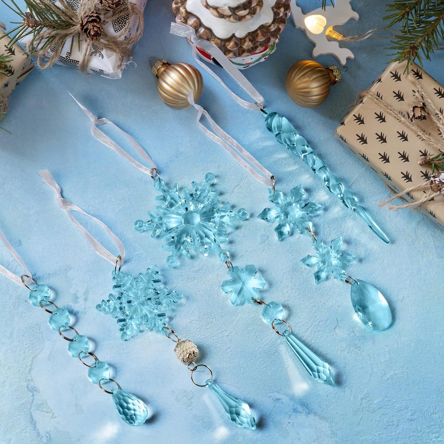 On Sale🔥Set of 18 pcs Hanging Acrylic Snowflake Icicle Ornaments with Drop Pendants