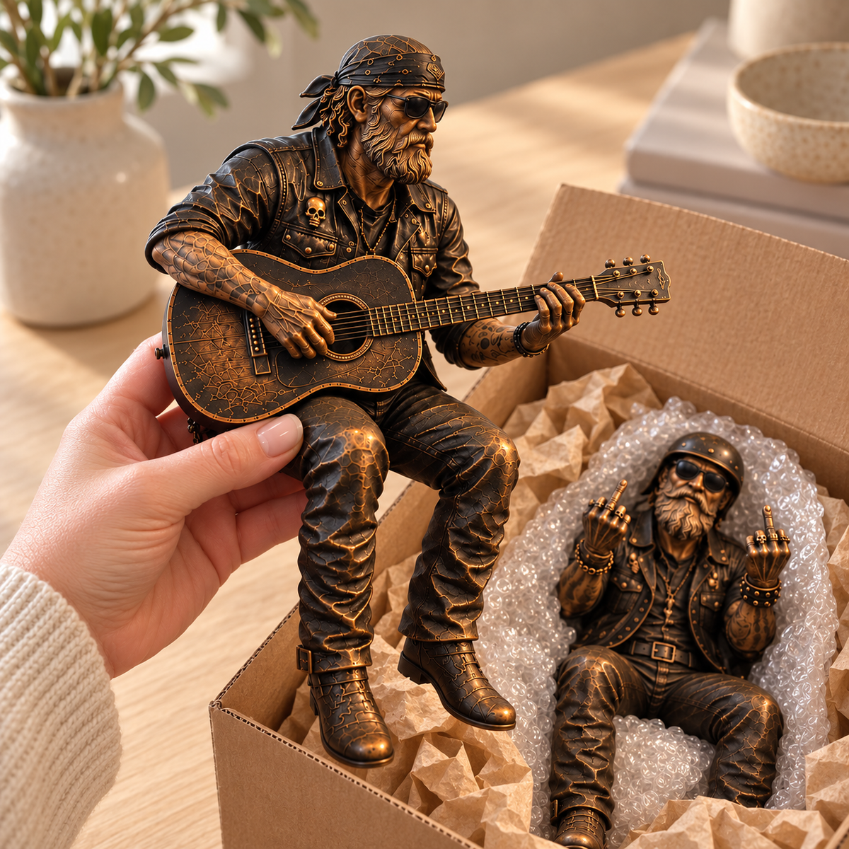 Old Biker Soul Shelf Sitter Collection – Rustic Motorcycle Rider Figurines for Men