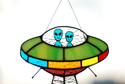 🛸UFO Abduction a Cow Stained Suncatcher