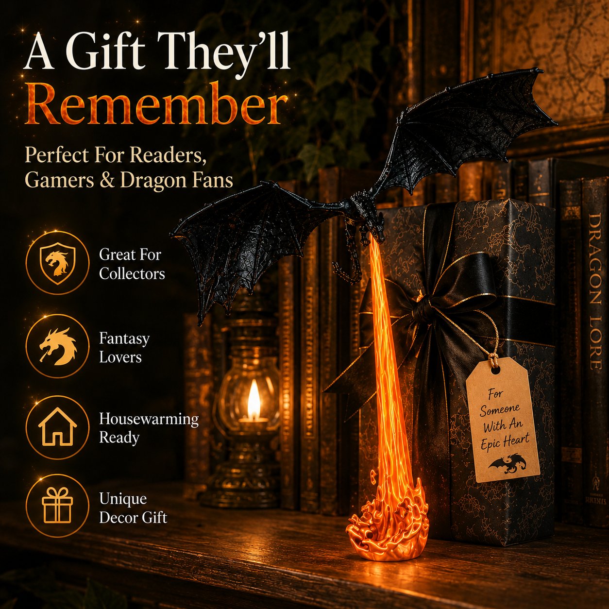 Light-Up Dragon Fire Bookshelf Lamp