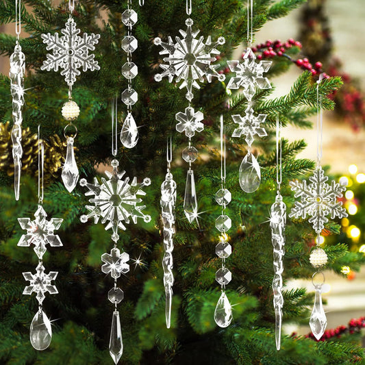 On Sale🔥Set of 18 pcs Hanging Acrylic Snowflake Icicle Ornaments with Drop Pendants