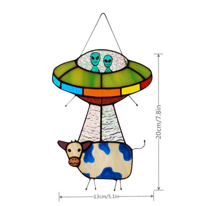 🛸UFO Abduction a Cow Stained Suncatcher