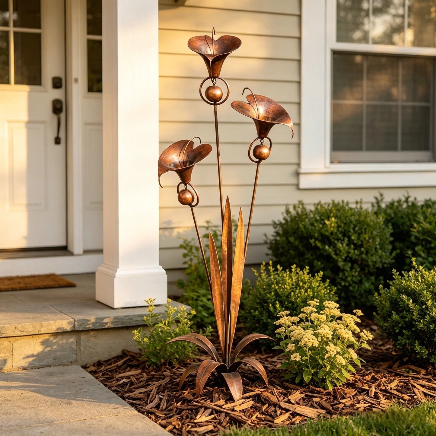 🌼Flamed Copper Three Calla Lilies Garden Stake with Bells🔔