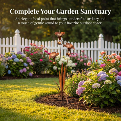 🌼Flamed Copper Three Calla Lilies Garden Stake with Bells🔔