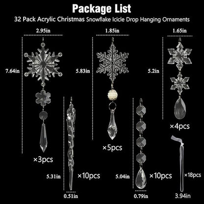 On Sale🔥Set of 18 pcs Hanging Acrylic Snowflake Icicle Ornaments with Drop Pendants