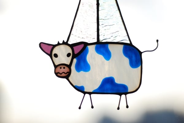 🛸UFO Abduction a Cow Stained Suncatcher