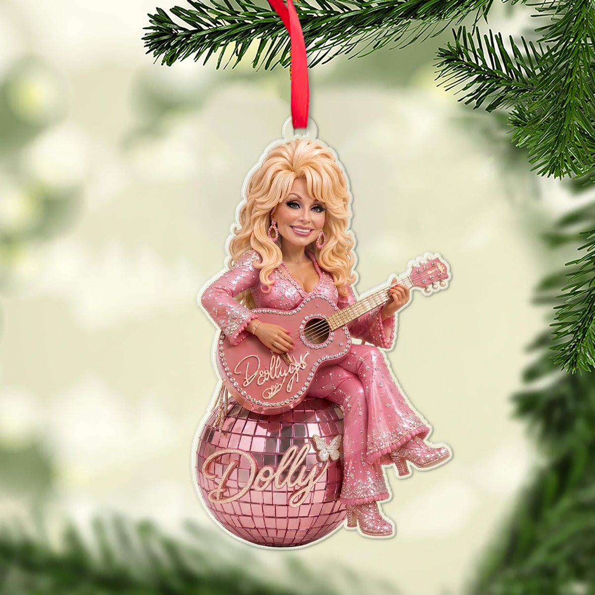 Dolly Acrylic Ornament, Pink Disco Ball Country Music Ornament, Dolly Fan Christmas Gift